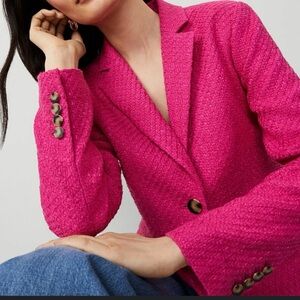 ANN TAYLOR The Greenwich Textured Tweed Blazer Jacket‎ Hot Pink Size 12